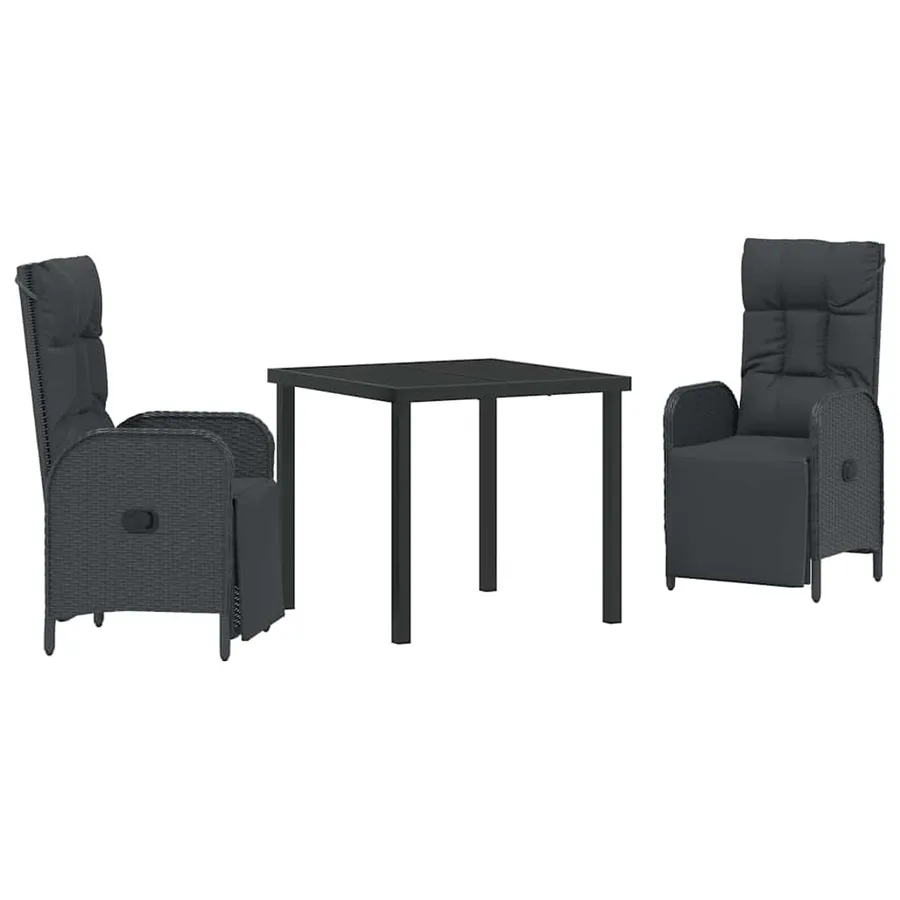 Ensemble de salle à manger pour jardin 3 pcs Noir polyrotin - 2