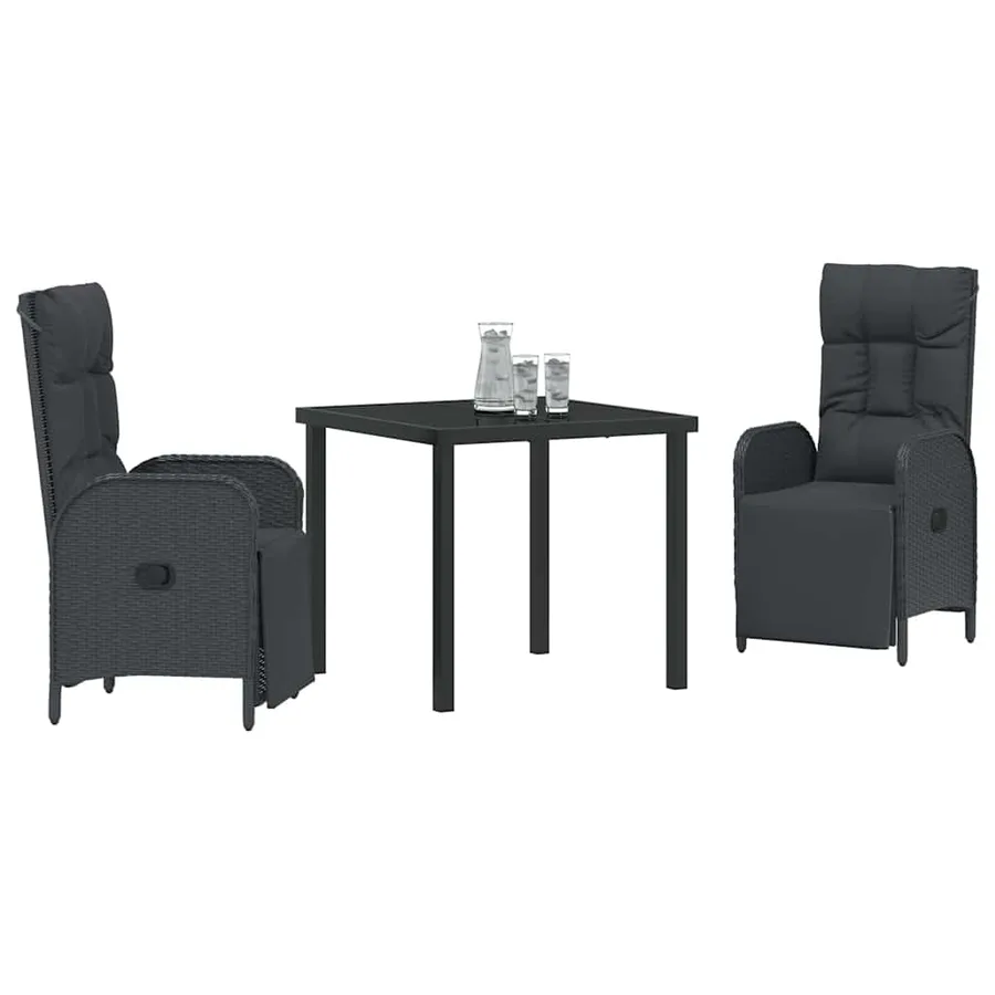 Ensemble de salle à manger pour jardin 3 pcs Noir polyrotin - 3