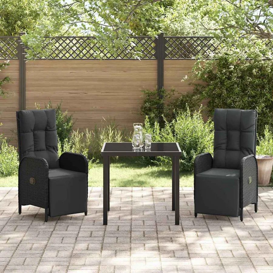 Ensemble de salle à manger pour jardin 3 pcs Noir polyrotin - 4