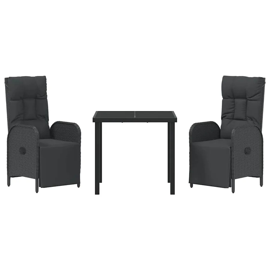 Ensemble de salle à manger pour jardin 3 pcs Noir polyrotin - 7