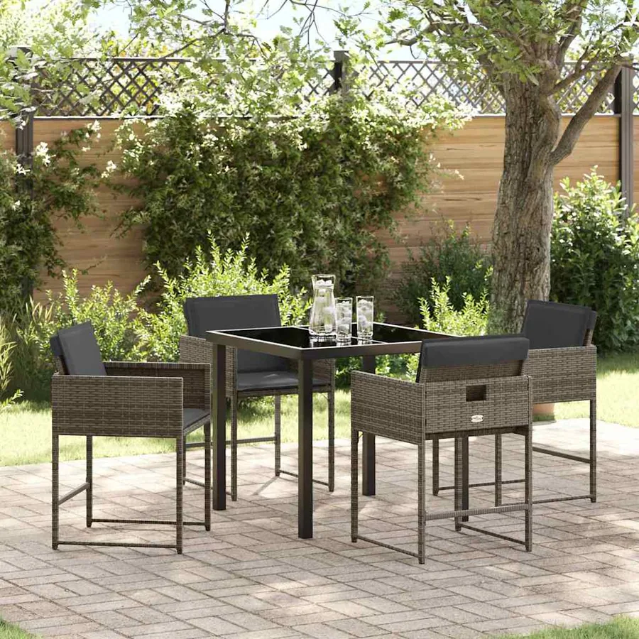 Ensemble de salle à manger pour jardin 5 pcs Gris polyrotin