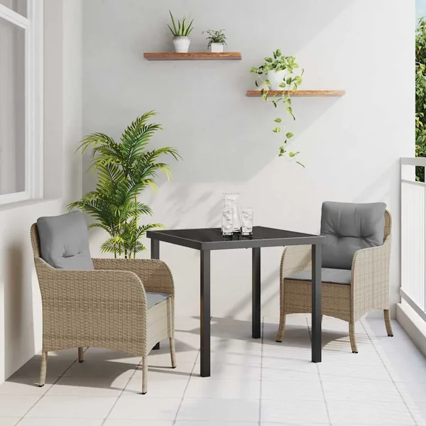 Ensemble de salle à manger pour jardin 3 pcs Beige polyrotin