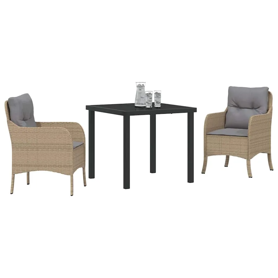 Ensemble de salle à manger pour jardin 3 pcs Beige polyrotin - 3