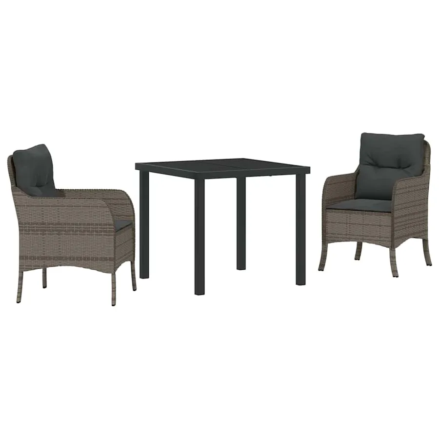 Ensemble de salle à manger pour jardin 3 pcs Gris polyrotin - 2