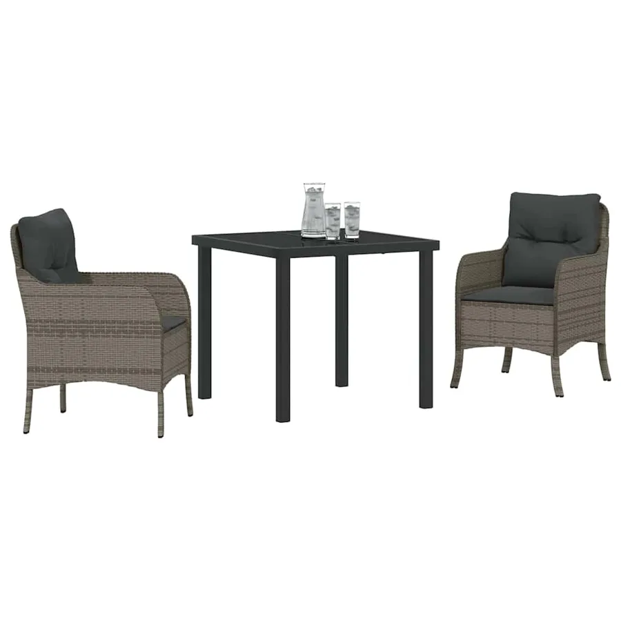 Ensemble de salle à manger pour jardin 3 pcs Gris polyrotin - 3