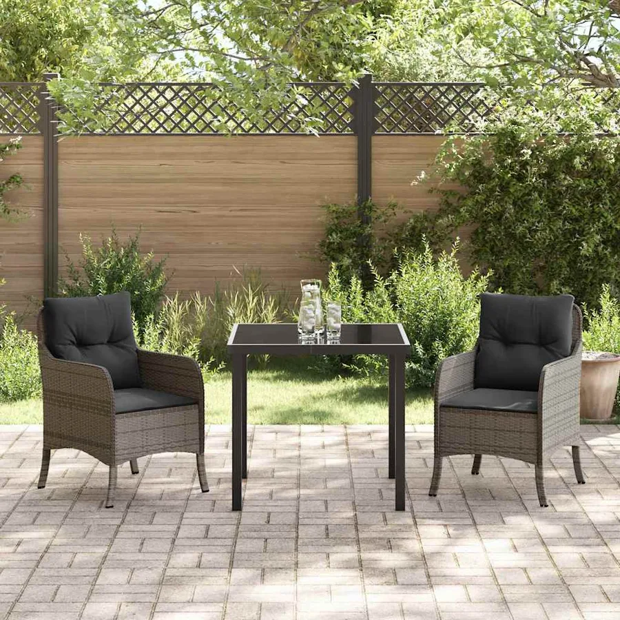 Ensemble de salle à manger pour jardin 3 pcs Gris polyrotin - 4