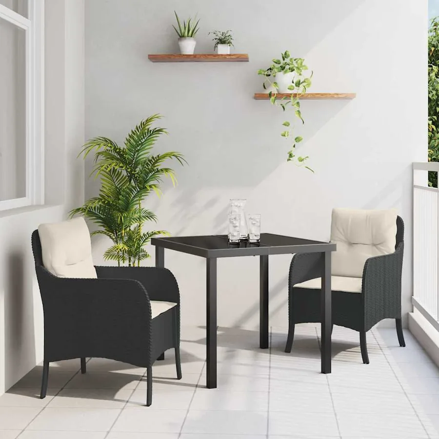 Ensemble de salle à manger pour jardin 3 pcs Noir polyrotin