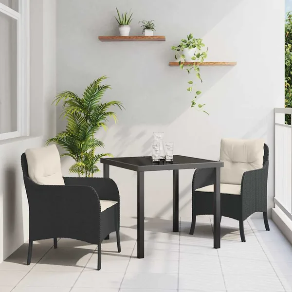 Ensemble de salle à manger pour jardin 3 pcs Noir polyrotin