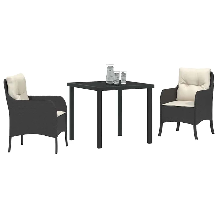 Ensemble de salle à manger pour jardin 3 pcs Noir polyrotin - 3