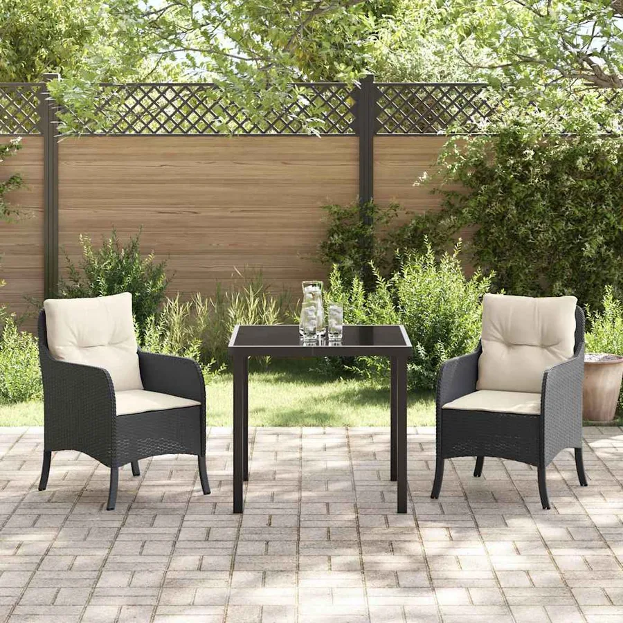 Ensemble de salle à manger pour jardin 3 pcs Noir polyrotin - 4