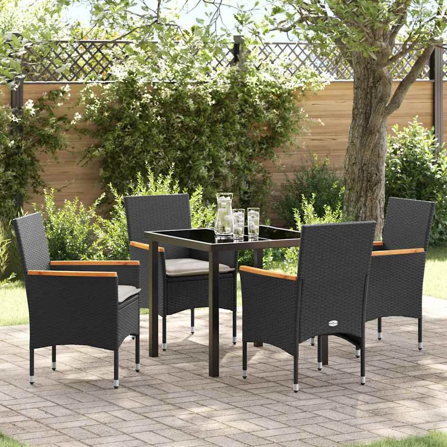 Ensemble de salle à manger pour jardin 5 pcs Noir polyrotin