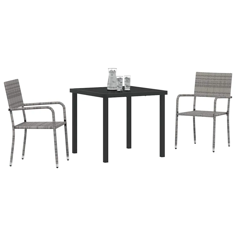 Ensemble de salle à manger pour jardin 3 pcs Gris polyrotin - 3