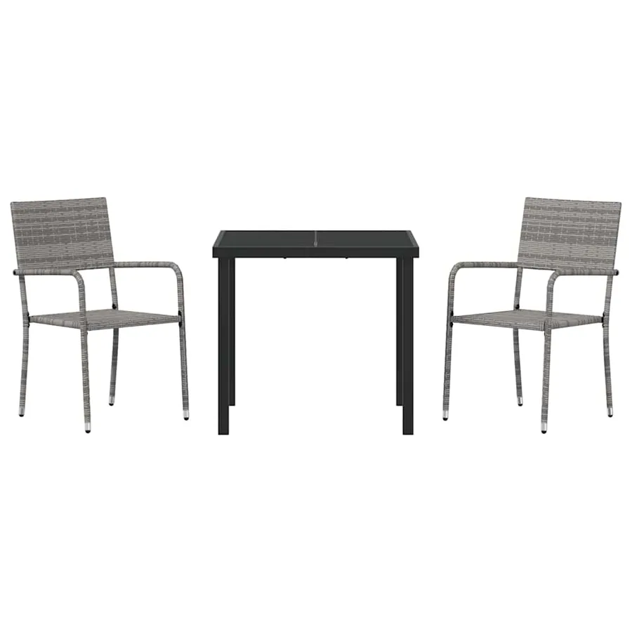 Ensemble de salle à manger pour jardin 3 pcs Gris polyrotin - 7