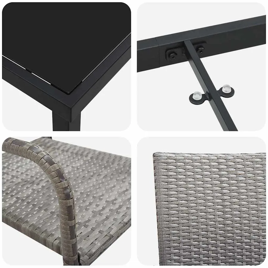 Ensemble de salle à manger pour jardin 3 pcs Gris polyrotin - 9