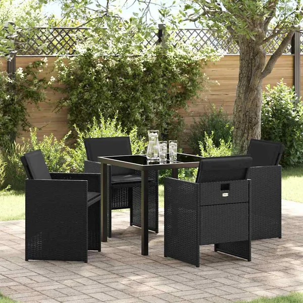 Ensemble de salle à manger pour jardin 5 pcs Noir polyrotin