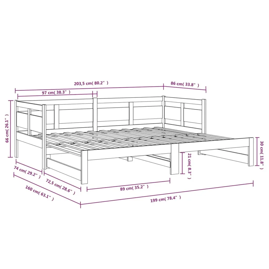Lit coulissant sans matelas blanc 2x(80x200)cm - 11
