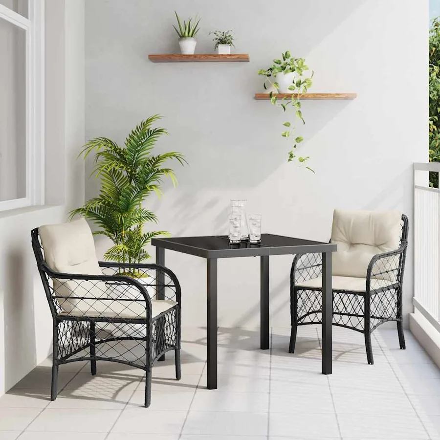 Ensemble de salle à manger pour jardin 3 pcs Noir polyrotin