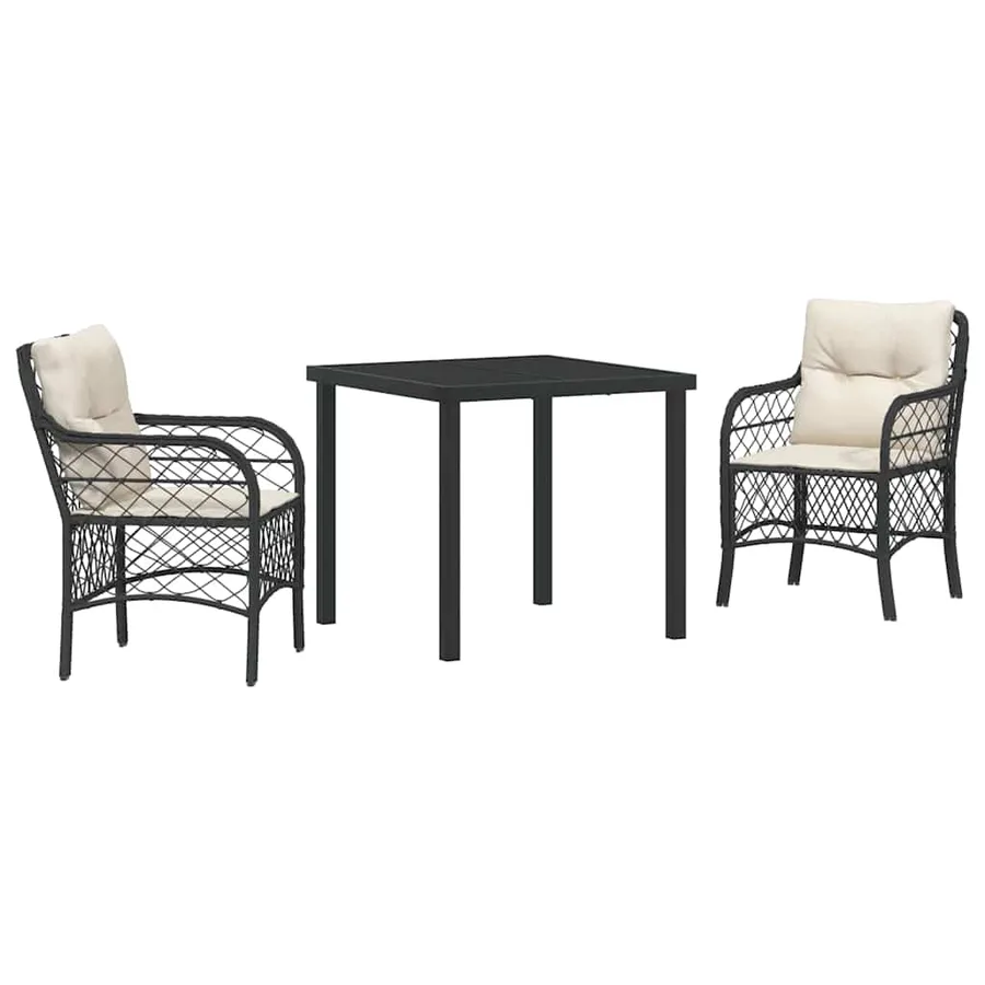 Ensemble de salle à manger pour jardin 3 pcs Noir polyrotin - 2