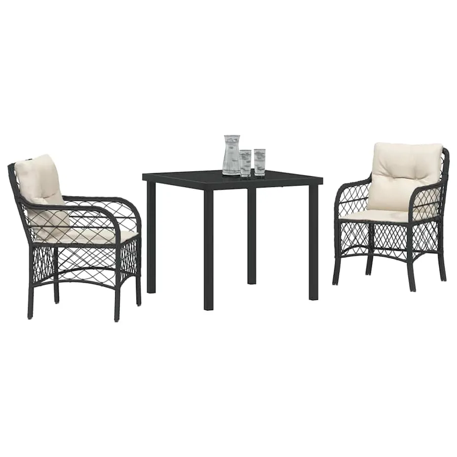 Ensemble de salle à manger pour jardin 3 pcs Noir polyrotin - 3