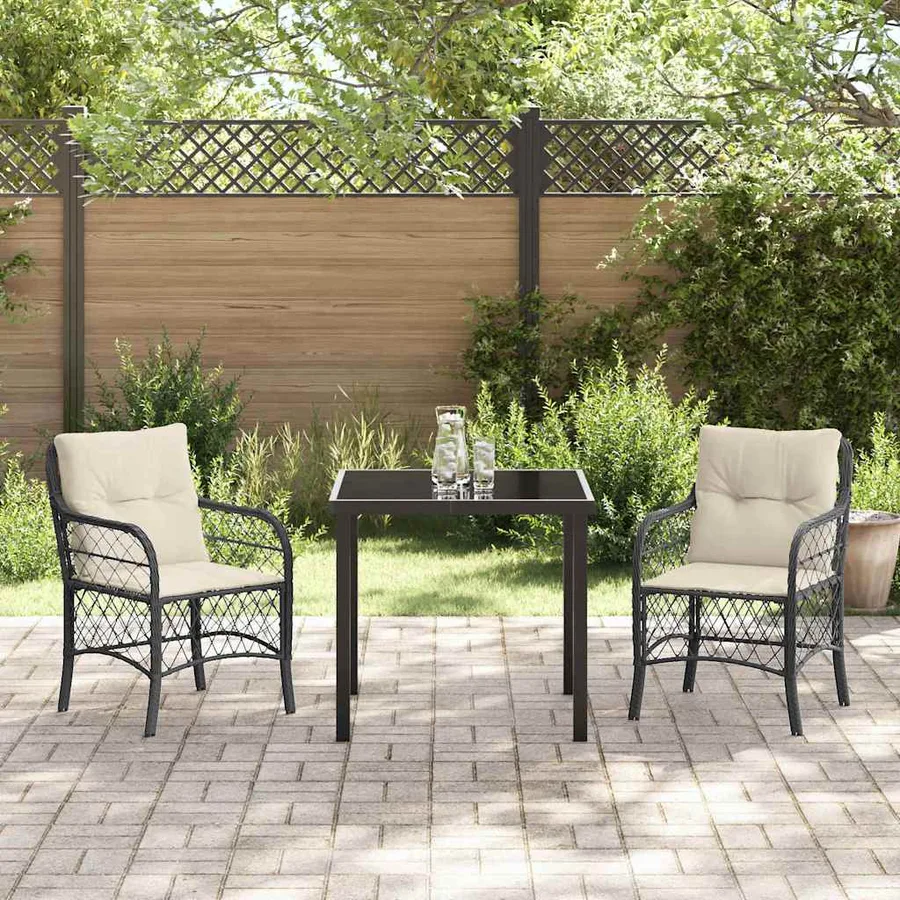 Ensemble de salle à manger pour jardin 3 pcs Noir polyrotin - 4