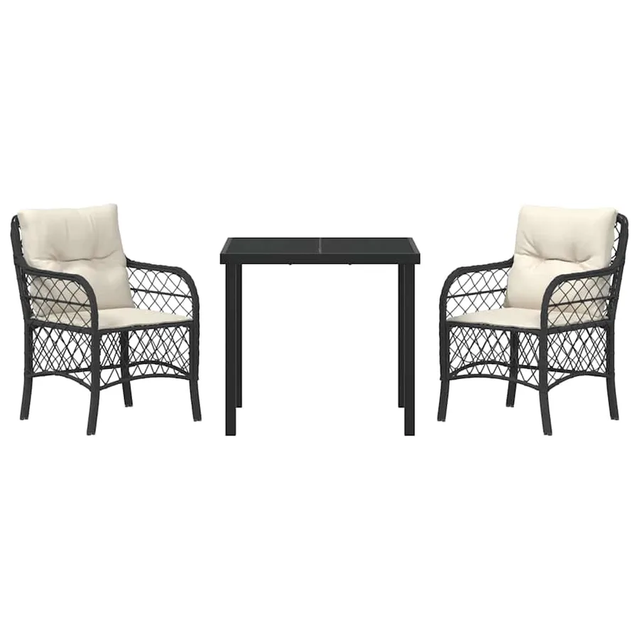 Ensemble de salle à manger pour jardin 3 pcs Noir polyrotin - 7
