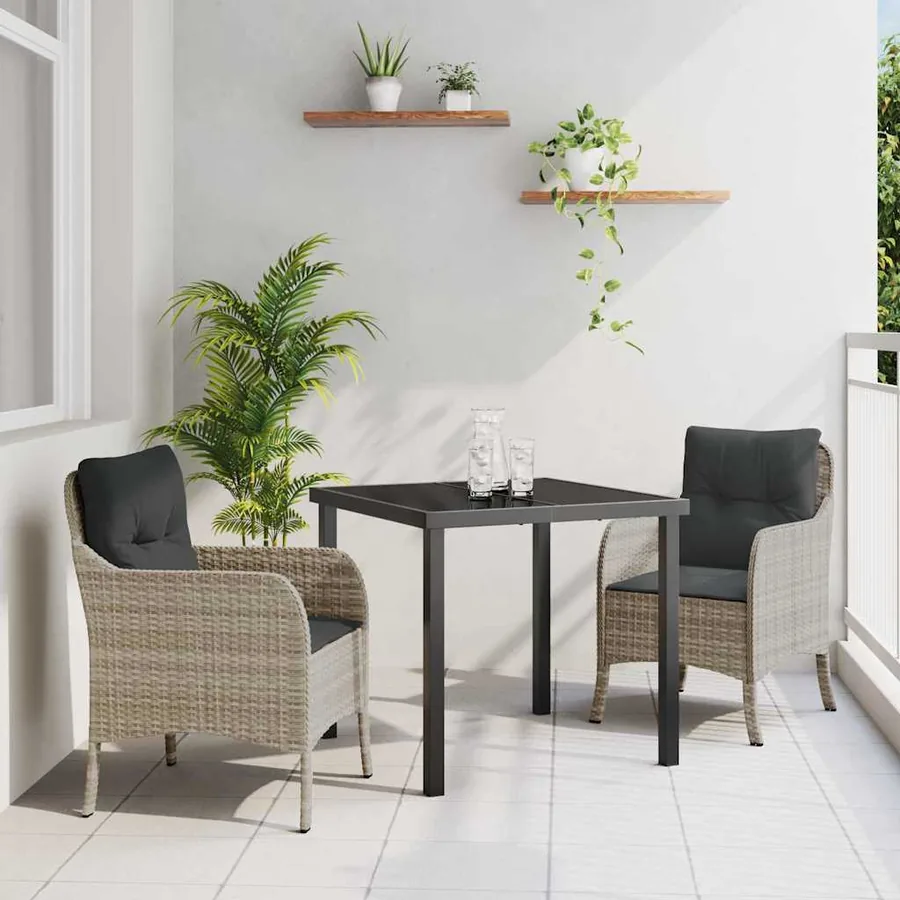 Ensemble de salle à manger pour jardin 3 pcs Gris clair