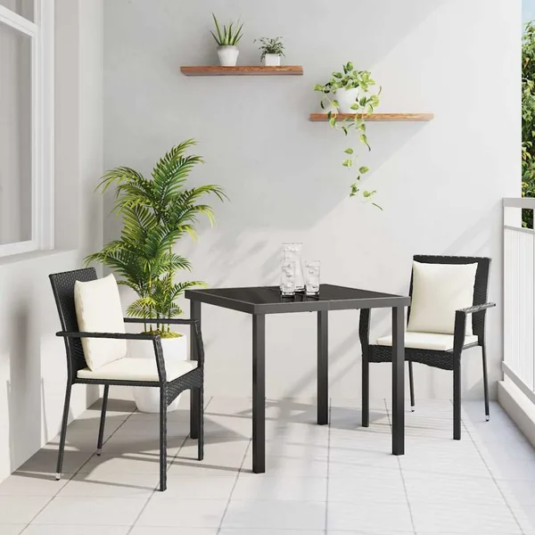 Ensemble de salle à manger pour jardin 3 pcs Noir polyrotin