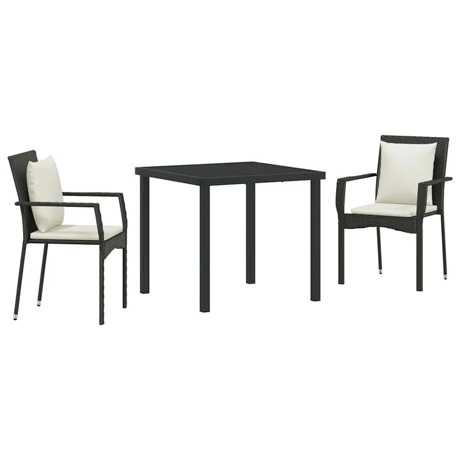 Ensemble de salle à manger pour jardin 3 pcs Noir polyrotin - 2