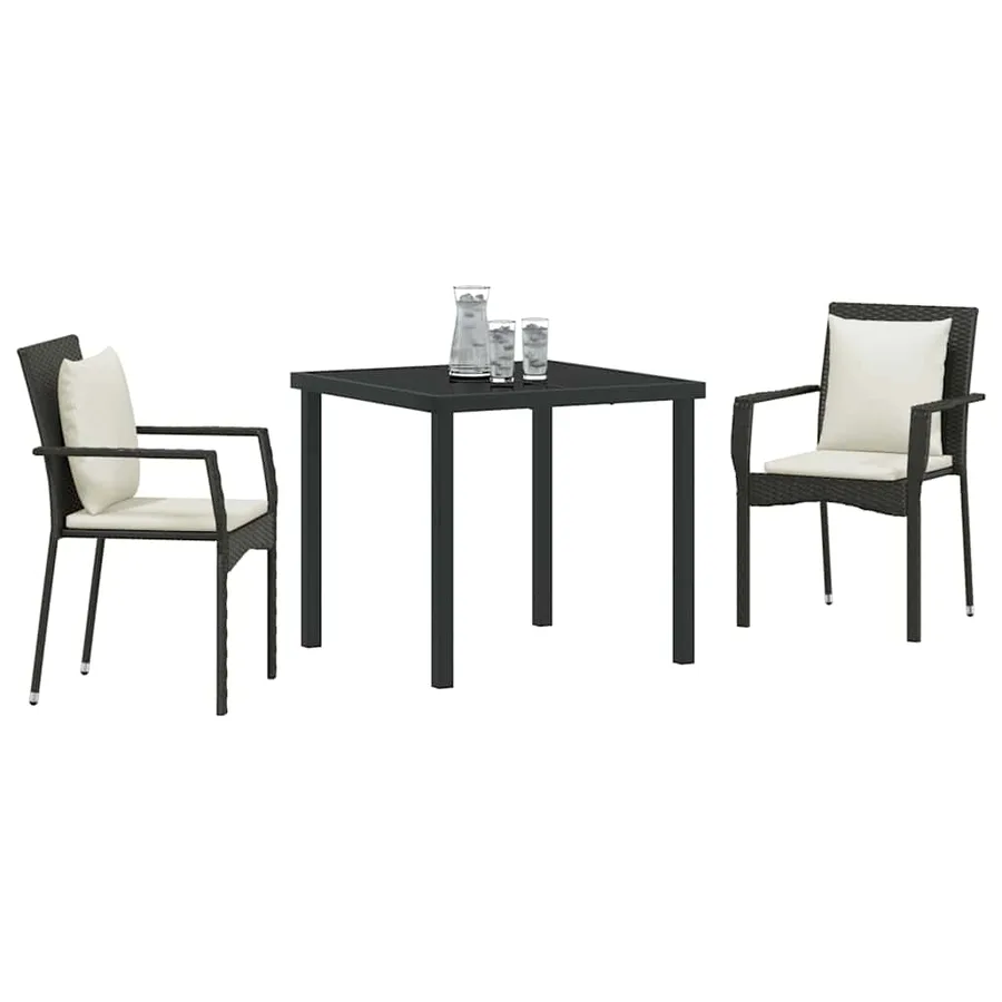 Ensemble de salle à manger pour jardin 3 pcs Noir polyrotin - 3