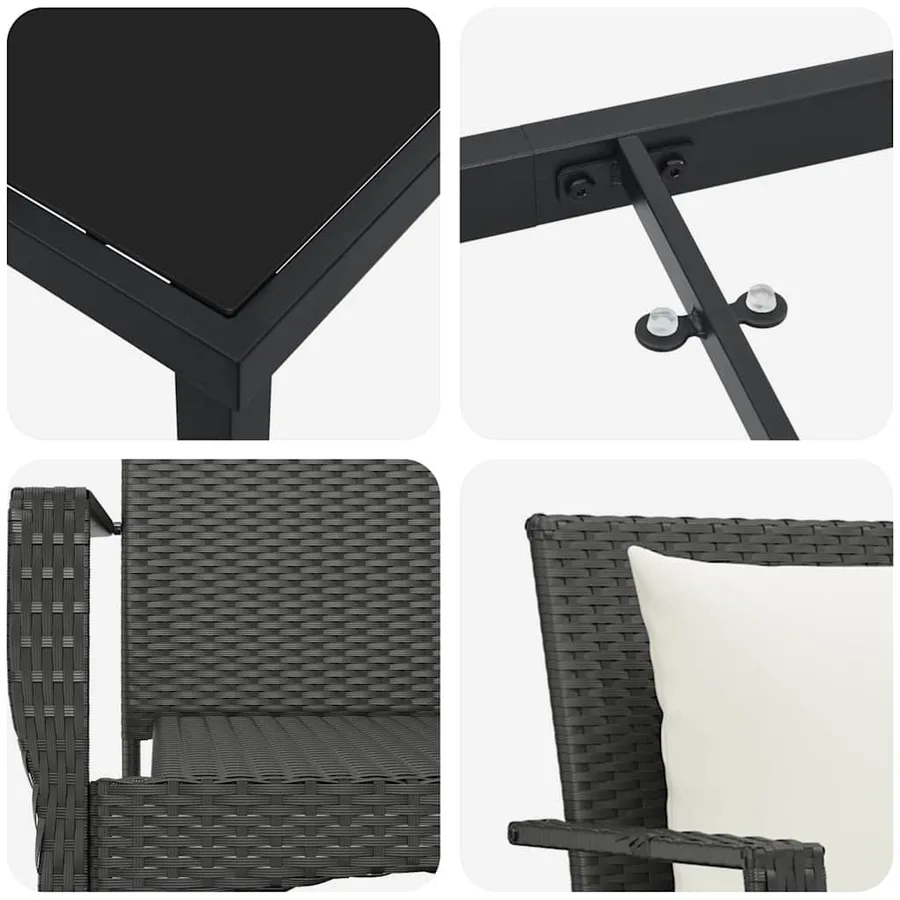 Ensemble de salle à manger pour jardin 3 pcs Noir polyrotin - 9