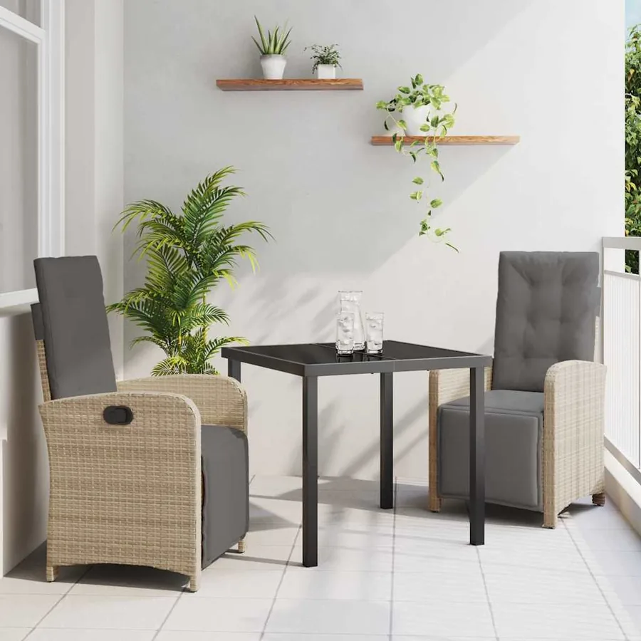 Ensemble de salle à manger pour jardin 3 pcs Beige polyrotin