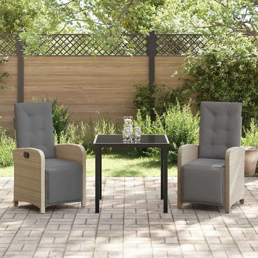 Ensemble de salle à manger pour jardin 3 pcs Beige polyrotin - 4