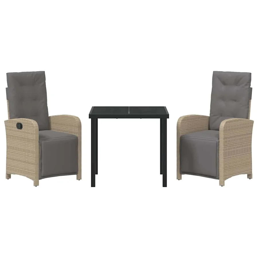 Ensemble de salle à manger pour jardin 3 pcs Beige polyrotin - 7