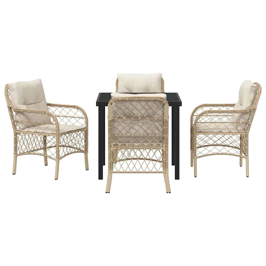 Ensemble de salle à manger pour jardin 5 pcs Beige polyrotin - 7