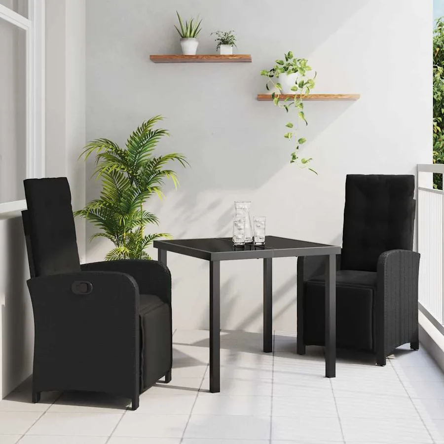 Ensemble de salle à manger pour jardin 3 pcs Noir polyrotin