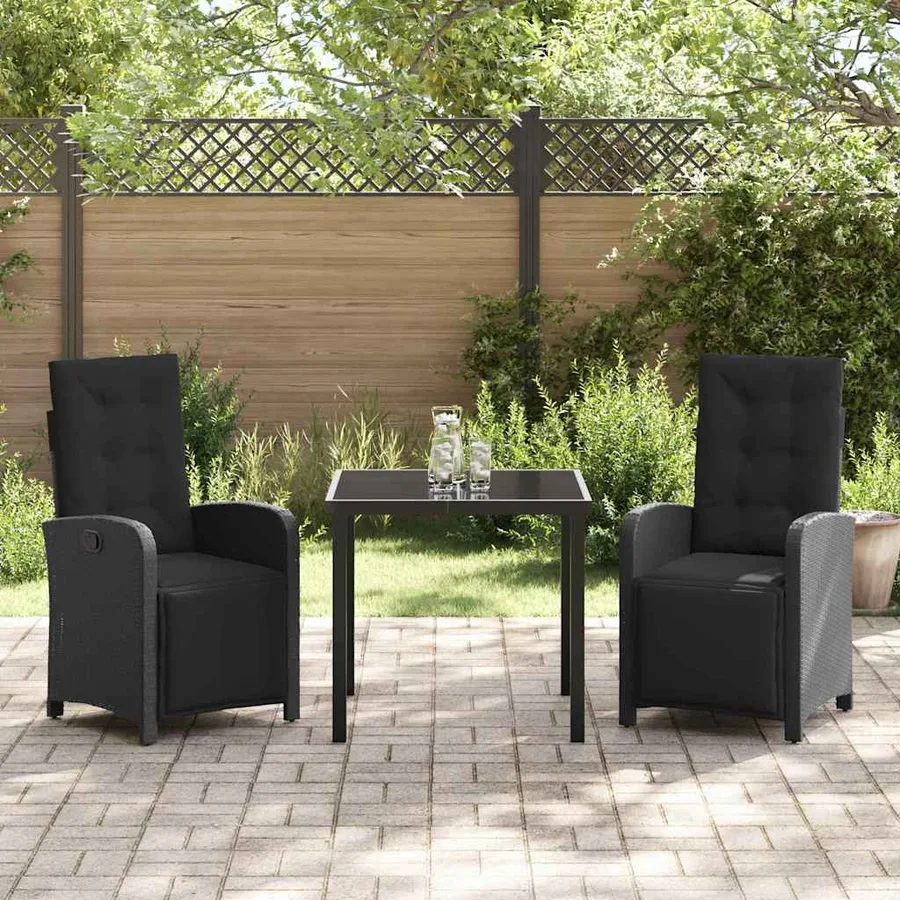 Ensemble de salle à manger pour jardin 3 pcs Noir polyrotin - 4