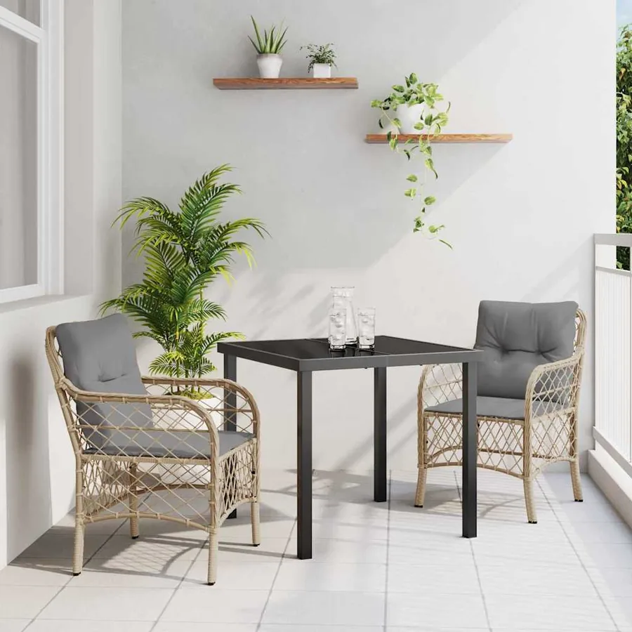 Ensemble de salle à manger pour jardin 3 pcs Beige polyrotin