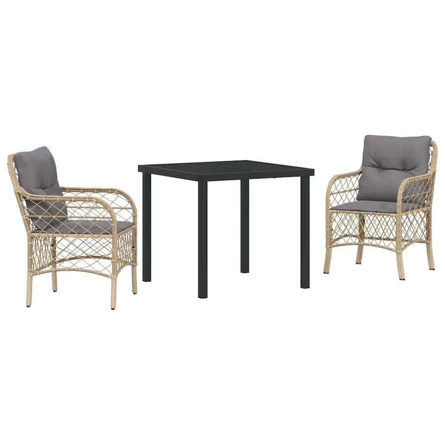 Ensemble de salle à manger pour jardin 3 pcs Beige polyrotin - 2