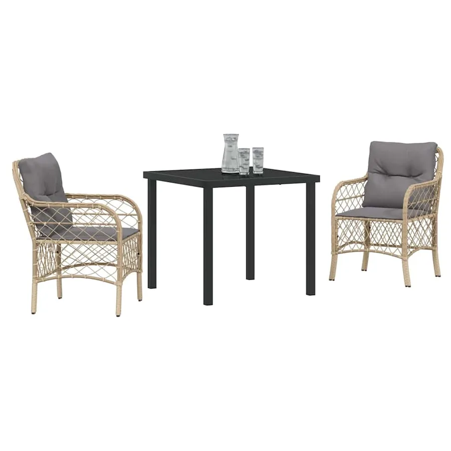 Ensemble de salle à manger pour jardin 3 pcs Beige polyrotin - 3