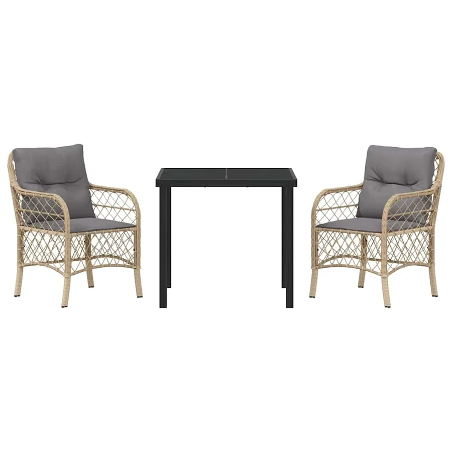 Ensemble de salle à manger pour jardin 3 pcs Beige polyrotin - 7