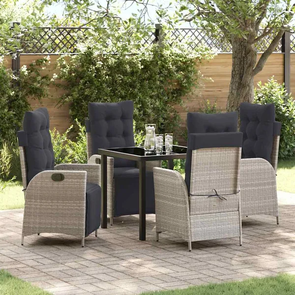 Ensemble de salle à manger pour jardin 5 pcs Gris clair