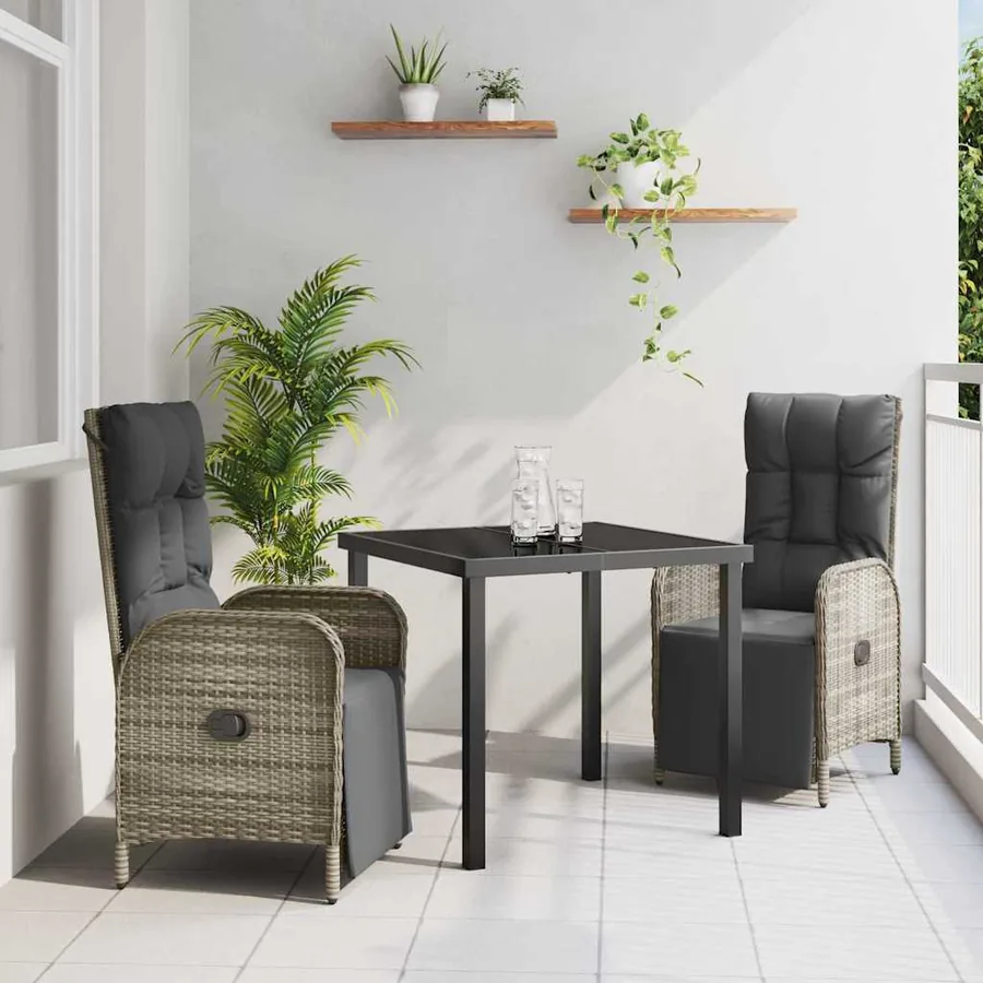 Ensemble de salle à manger pour jardin 3 pcs Gris polyrotin
