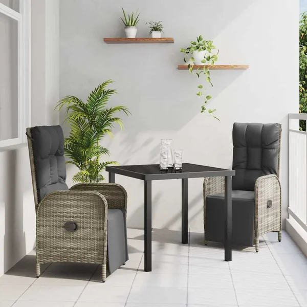 Ensemble de salle à manger pour jardin 3 pcs Gris polyrotin