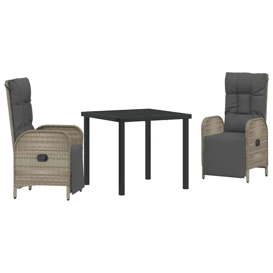 Ensemble de salle à manger pour jardin 3 pcs Gris polyrotin - 2
