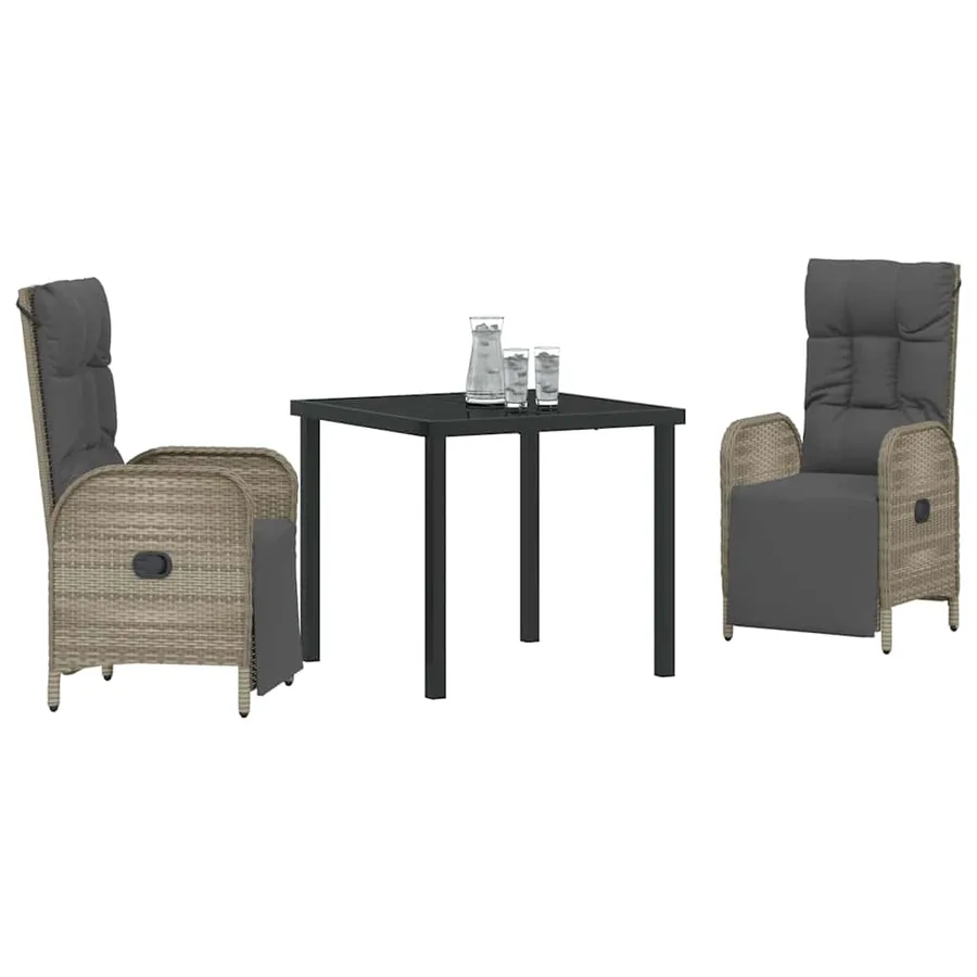Ensemble de salle à manger pour jardin 3 pcs Gris polyrotin - 3