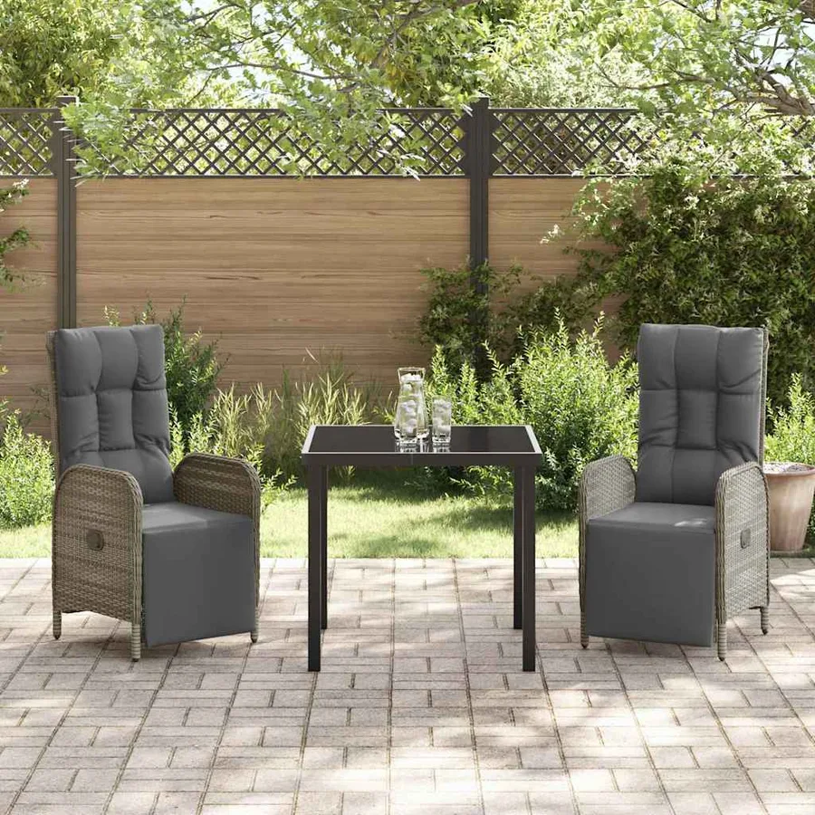 Ensemble de salle à manger pour jardin 3 pcs Gris polyrotin - 4