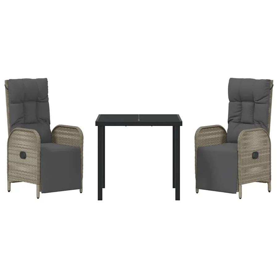 Ensemble de salle à manger pour jardin 3 pcs Gris polyrotin - 7