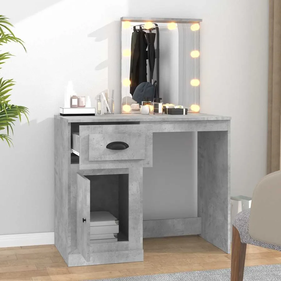 Coiffeuse avec LED gris béton 90x50x132,5 cm bois d'ingénierie - 3