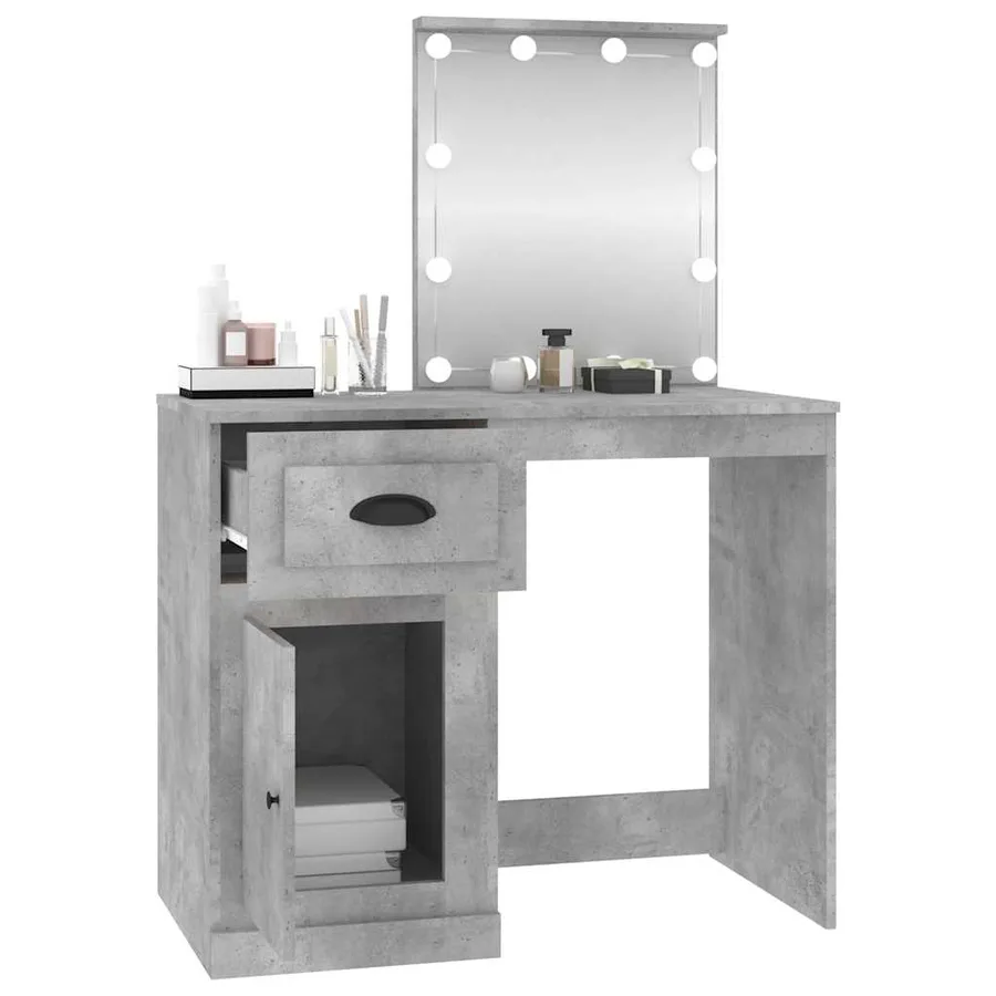 Coiffeuse avec LED gris béton 90x50x132,5 cm bois d'ingénierie - 5