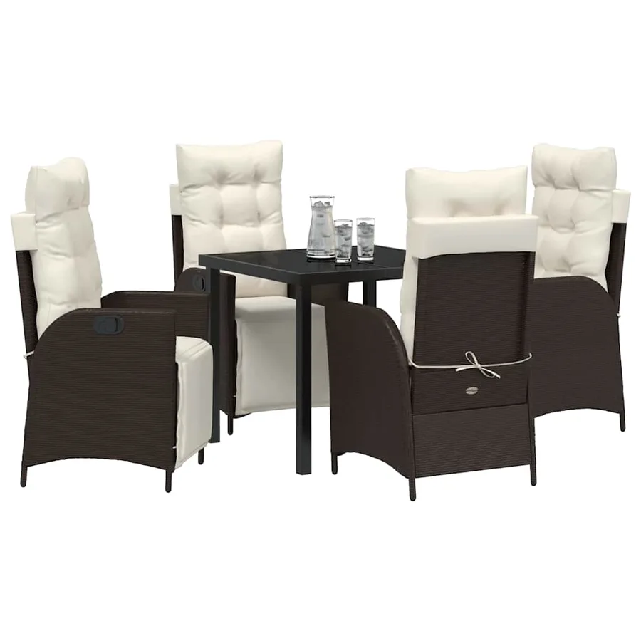 Ensemble de salle à manger pour jardin 5 pcs Marron polyrotin - 3